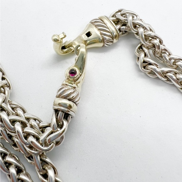 David Yurman Gold Buckle Double Wheat Chain Necklace With Pink Tourmaline - Picture 12 of 14